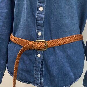 Banana Republic Braided Leather Belt, Brown Cognac, Brass Buckle size large